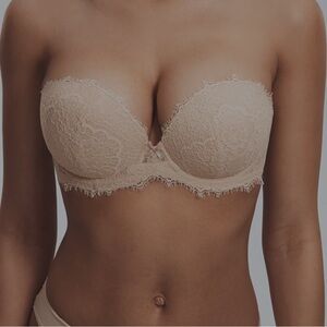 Eyelash Lace Strapless Bra in Beige NEW 32DD